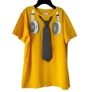 Frenchie Yellow Short Sleeve Headphones Tie Pullover Crewneck T-shirt Size 5T